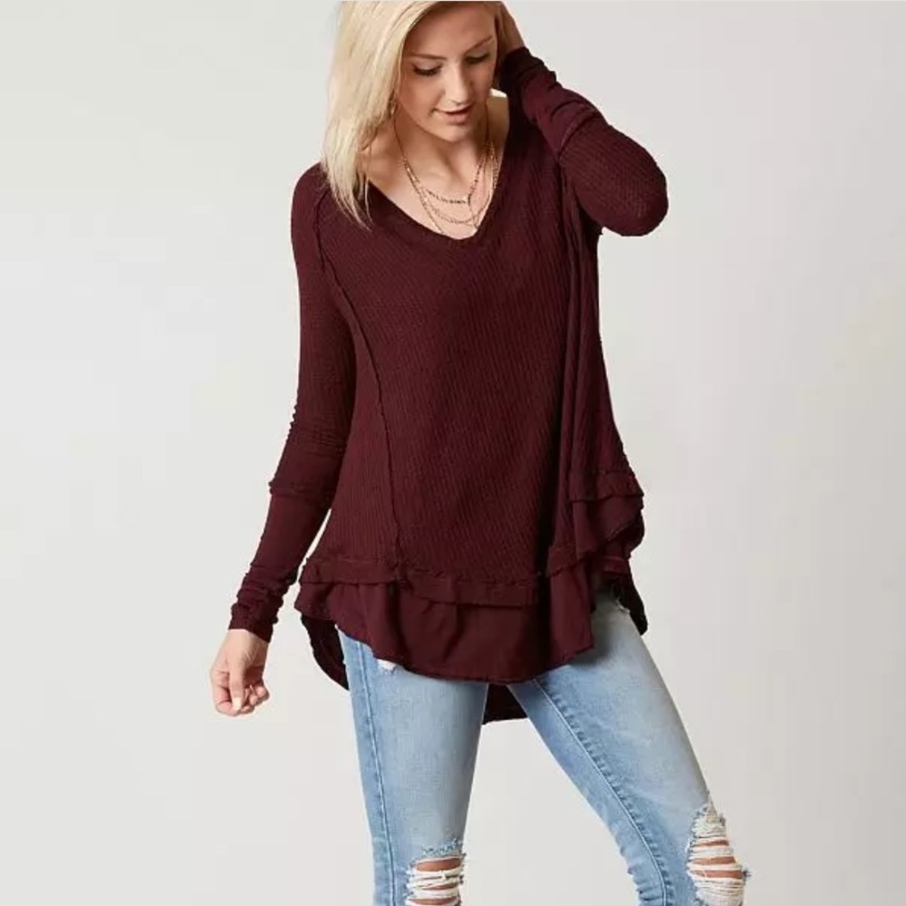 Free People Burgundy Layered Long-Sleeve Top